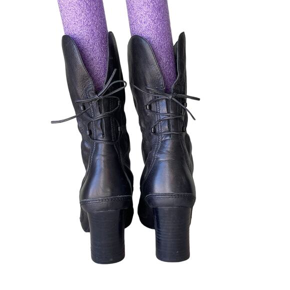 Clarks Artisan Mid Calf Heeled Boots Cinched Shaft 80s Style Women Sz 10 Leather - Picture 6 of 16